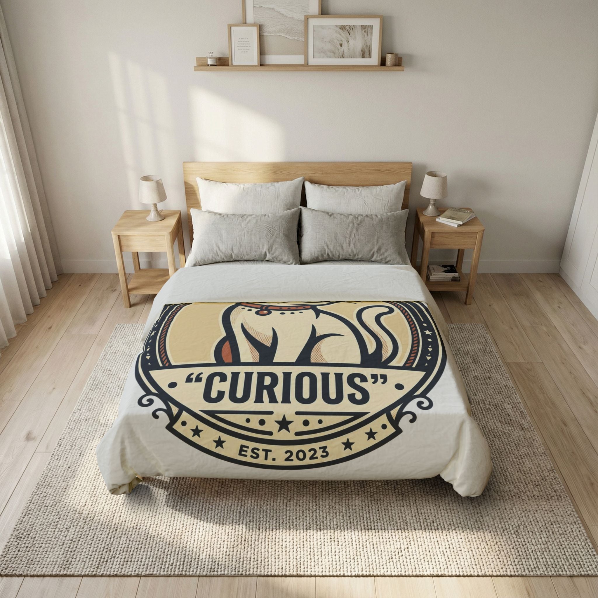 Pussilakana- Curious Cat Cotton Duvet Cover — Vintage Cat Bedroom Decor