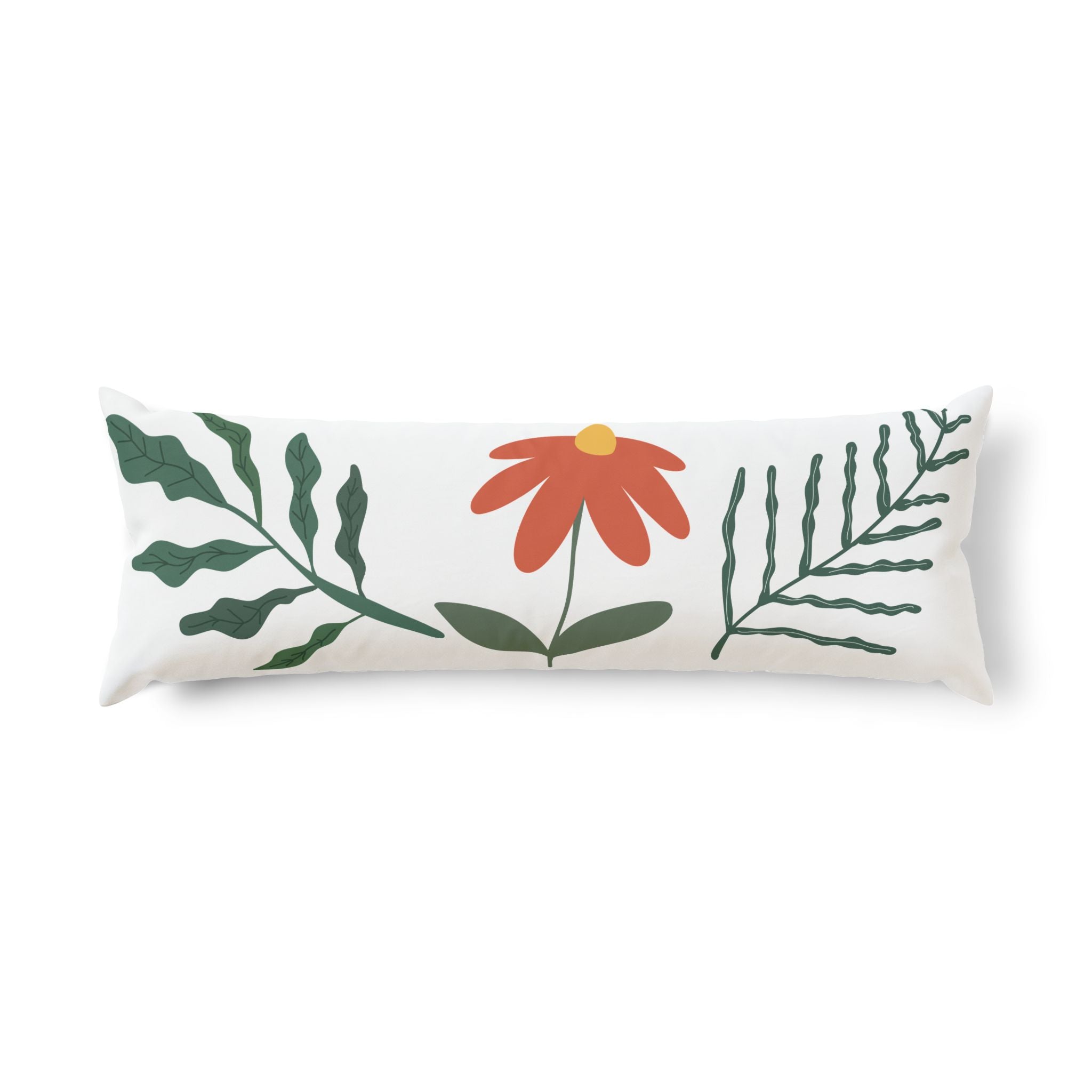 Tyyny- Floral Body Pillow — Minimal Red Daisy & Green Leaves Decorative Lumbar Pillow